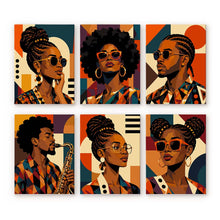 Load image into Gallery viewer, Mini Paint by Numbers Set 15x20cm (6 pieces) - Afro Pop Art Portraits Figured'Art