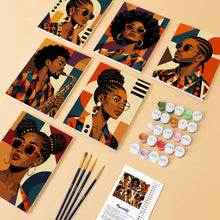 Load image into Gallery viewer, Mini Paint by Numbers Set 15x20cm (6 pieces) - Afro Pop Art Portraits