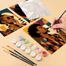 Load image into Gallery viewer, Mini Paint by Numbers Set 15x20cm (6 pieces) - Afro Pop Art Portraits