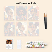 Load image into Gallery viewer, Mini Paint by Numbers Set 15x20cm (6 pieces) - Afro Pop Art Portraits