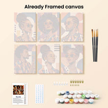 Load image into Gallery viewer, Mini Paint by Numbers Set 15x20cm (6 pieces) - Afro Pop Art Portraits