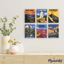 Load image into Gallery viewer, Mini Paint by Numbers Set 15x20cm (6 pieces) - National Parks - Iconic America