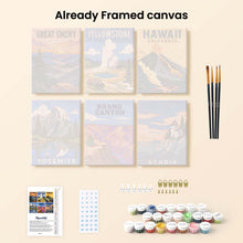 Load image into Gallery viewer, Mini Paint by Numbers Set 15x20cm (6 pieces) - National Parks - Iconic America