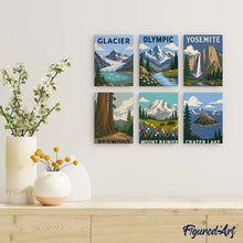 Load image into Gallery viewer, Mini Paint by Numbers Set 15x20cm (6 pieces) - National Parks - Pacific Coast and Cascades