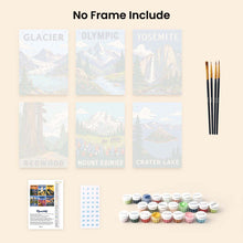 Load image into Gallery viewer, Mini Paint by Numbers Set 15x20cm (6 pieces) - National Parks - Pacific Coast and Cascades