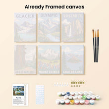 Load image into Gallery viewer, Mini Paint by Numbers Set 15x20cm (6 pieces) - National Parks - Pacific Coast and Cascades