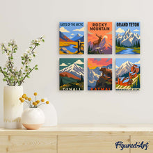 Load image into Gallery viewer, Mini Paint by Numbers Set 15x20cm (6 pieces) - National Parks - Alaska and Northern Rockies