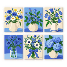 Load image into Gallery viewer, Mini Paint by Numbers Set 15x20cm (6 pieces) - Blue Wildflowers Figured'Art