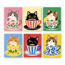 Load image into Gallery viewer, Mini Paint by Numbers Set 15x20cm (6 pieces) - Cats in Teacups Figured'Art