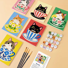 Load image into Gallery viewer, Mini Paint by Numbers Set 15x20cm (6 pieces) - Cats in Teacups