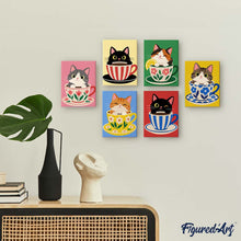 Load image into Gallery viewer, Mini Paint by Numbers Set 15x20cm (6 pieces) - Cats in Teacups