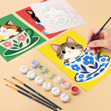 Load image into Gallery viewer, Mini Paint by Numbers Set 15x20cm (6 pieces) - Cats in Teacups