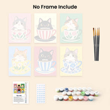 Load image into Gallery viewer, Mini Paint by Numbers Set 15x20cm (6 pieces) - Cats in Teacups