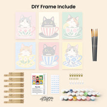 Load image into Gallery viewer, Mini Paint by Numbers Set 15x20cm (6 pieces) - Cats in Teacups
