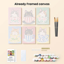 Load image into Gallery viewer, Mini Paint by Numbers Set 15x20cm (6 pieces) - Cats in Teacups