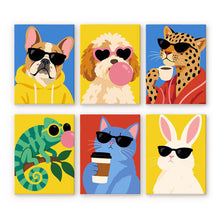 Load image into Gallery viewer, Mini Paint by Numbers Set 15x20cm (6 pieces) - Cool Animals Figured'Art