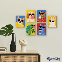 Load image into Gallery viewer, Mini Paint by Numbers Set 15x20cm (6 pieces) - Cool Animals