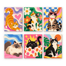 Load image into Gallery viewer, Mini Paint by Numbers Set 15x20cm (6 pieces) - Groovy Cats Figured'Art