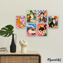 Load image into Gallery viewer, Mini Paint by Numbers Set 15x20cm (6 pieces) - Groovy Cats