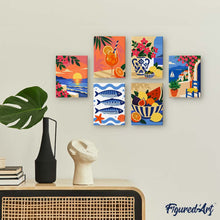 Load image into Gallery viewer, Mini Paint by Numbers Set 15x20cm (6 pieces) - Mediterranean Summer