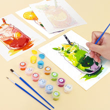 Load image into Gallery viewer, Mini Paint by numbers 15x20cm (6 pieces) - Fruity Mason Jar Drinks