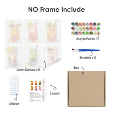 Load image into Gallery viewer, Mini Paint by numbers 15x20cm (6 pieces) - Fruity Mason Jar Drinks
