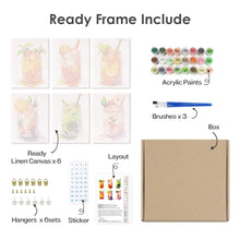 Load image into Gallery viewer, Mini Paint by numbers 15x20cm (6 pieces) - Fruity Mason Jar Drinks