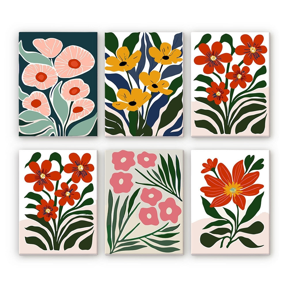 Paint by Numbers – 6 Canvas Set | Colorful Floral Patterns Figured'Art