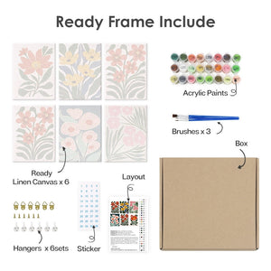 Paint by Numbers – 6 Canvas Set | Colorful Floral Patterns