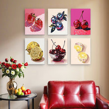 Load image into Gallery viewer, Mini Paint by numbers 15x20cm (6 pieces) - Disco Fruits