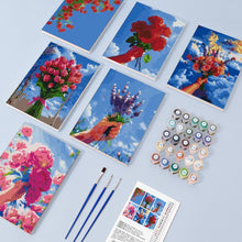 Load image into Gallery viewer, Mini Paint by numbers 15x20cm (6 pieces) - Flower Bouquets in the Sky