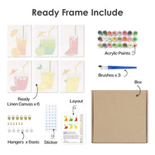 Load image into Gallery viewer, Mini Paint by numbers 15x20cm (6 pieces) - Fruity Drinks