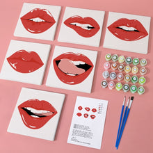 Load image into Gallery viewer, Mini Paint by numbers 15x15cm (6 pieces) - Red Lips