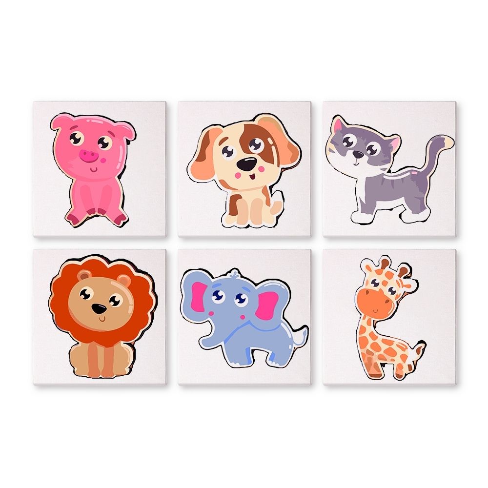 Paint by Numbers – 6 Canvas Set | Cute Animals Figured'Art