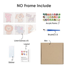 Load image into Gallery viewer, Mini Paint by numbers 15x15cm (6 pieces) - Cute Animals