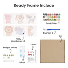 Load image into Gallery viewer, Mini Paint by numbers 15x15cm (6 pieces) - Cute Animals