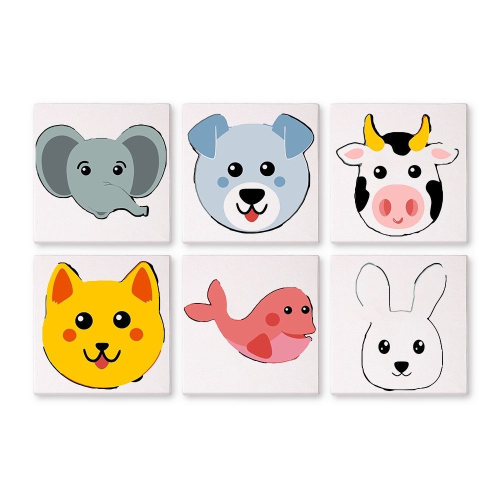 Paint by Numbers – 6 Canvas Set | Cute Animal Faces Figured'Art