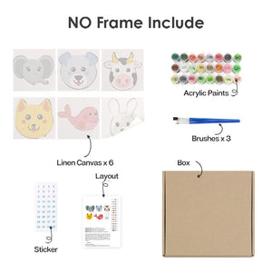 Paint by Numbers – 6 Canvas Set | Cute Animal Faces