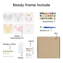 Load image into Gallery viewer, Mini Paint by numbers 15x15cm (6 pieces) - Cute Animal Faces