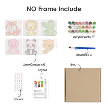 Load image into Gallery viewer, Mini Paint by numbers 15x15cm (6 pieces) - Cute Animal Characters