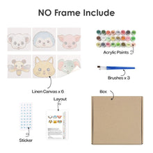 Load image into Gallery viewer, Mini Paint by numbers 15x15cm (6 pieces) - Cute Animal Faces 2