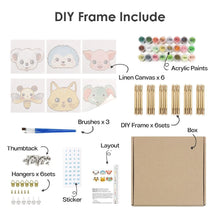 Load image into Gallery viewer, Mini Paint by numbers 15x15cm (6 pieces) - Cute Animal Faces 2