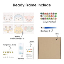 Load image into Gallery viewer, Mini Paint by numbers 15x15cm (6 pieces) - Cute Animal Faces 2