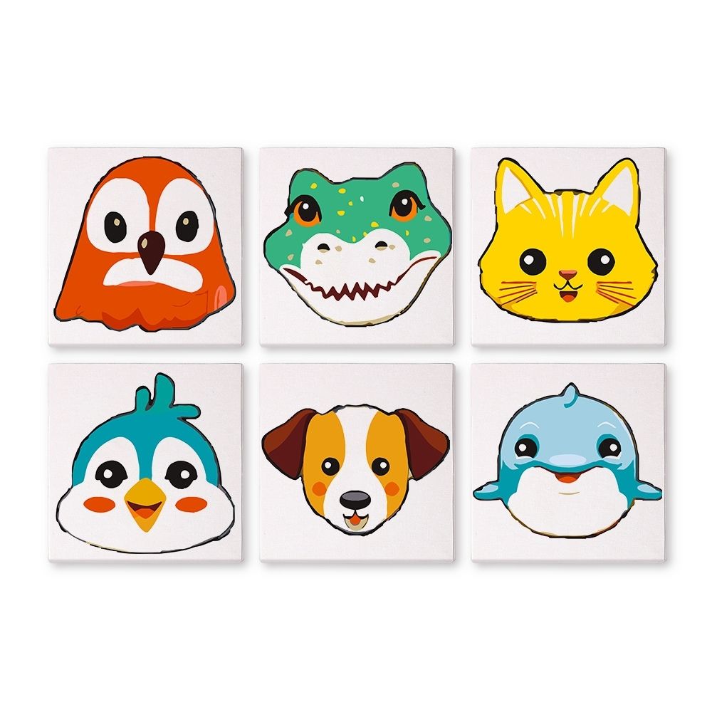 Paint by Numbers – 6 Canvas Set | Cute Animal Faces 3 Figured'Art