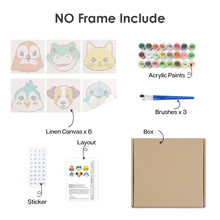 Load image into Gallery viewer, Mini Paint by numbers 15x15cm (6 pieces) - Cute Animal Faces 3