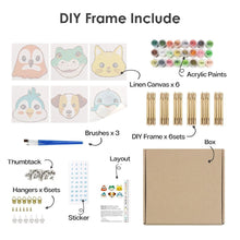 Load image into Gallery viewer, Paint by Numbers – 6 Canvas Set | Cute Animal Faces 3