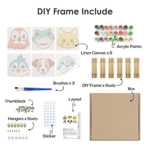 Paint by Numbers – 6 Canvas Set | Cute Animal Faces 3