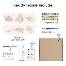 Load image into Gallery viewer, Mini Paint by numbers 15x15cm (6 pieces) - Fruits and Veggies