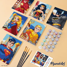 Load image into Gallery viewer, Mini Paint by Numbers Set 15x20cm (6 pieces) - Justice League Heroes
