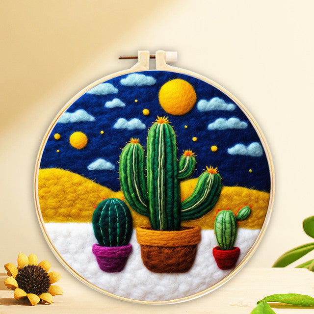 Needle Felting kit - Cacti Under the Night Sky